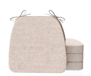 AAAAAcessories D-Shaped Chair Cushions, 2" Thick Dining Chair Pads with Ties and Removable, Machine-Washable Cover, 17" x 16", Set of 4, Oatmeal Beige