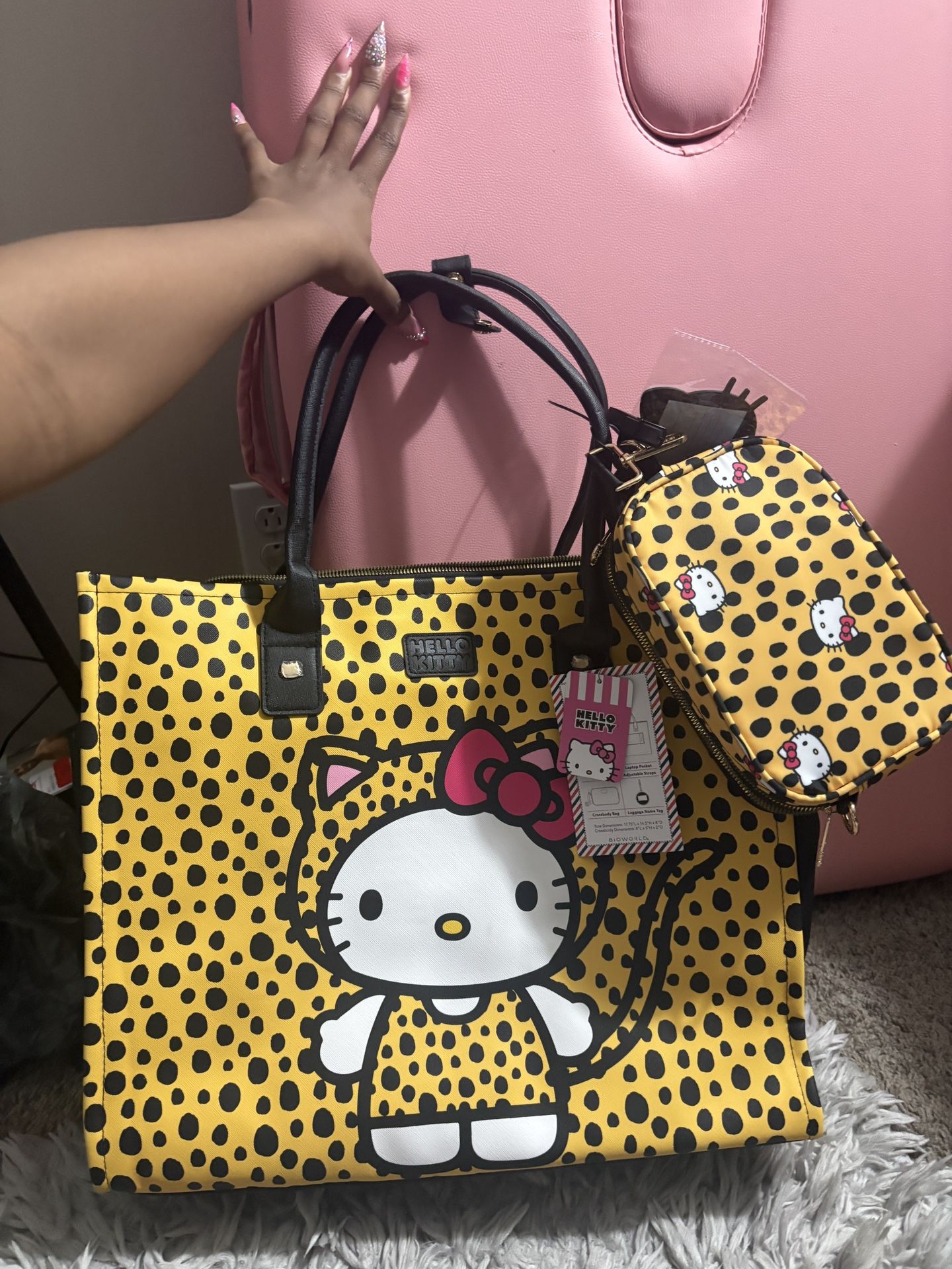 Sanrio Hello Kitty Bioworld cheetah print travel tote bag