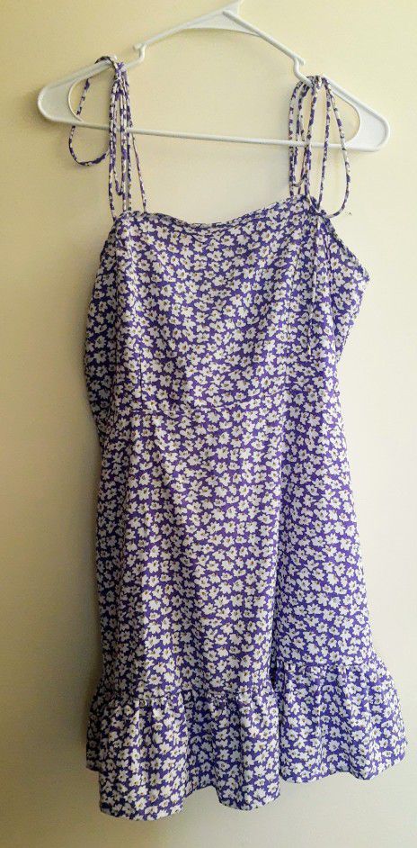 Purple Tie Strap Short Floral Dress Ruffle Bottom Easter Spring Size XL