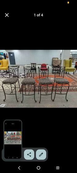 Vintage wrought iron barstools with upholster seat