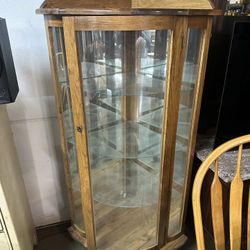 Antique Oak Corner Curio Display Cabinet