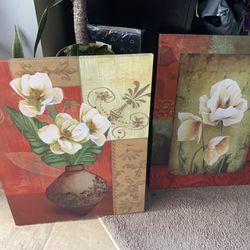 2 Piece Set Flower Paint Canvas Decor 
