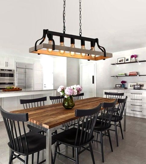 5 Light farmhouse chandelier BRAND NEW White Birch and Black Metal Lamps