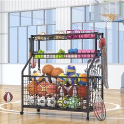 Ball Storage Rack Large Sports Equipment Organizer Cart