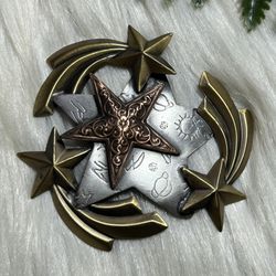 Star Bronze Silver brass tripple tone brooch necklace