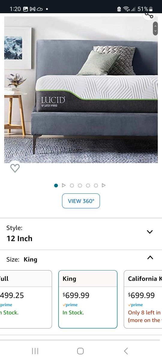 New In Box Lucid King 12inch Latex Hybrid Gel Memory Foam Mattress