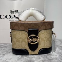 Tan Coach Signature Vanity Case Bag