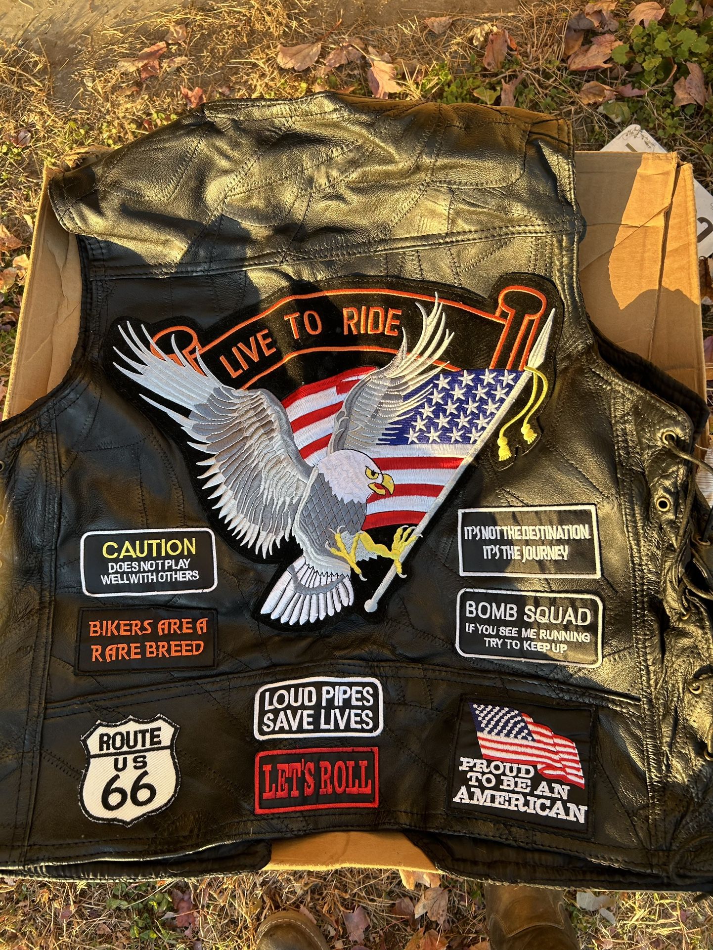DIAMOND PLATE Biker Patches Buffalo Leather Vest Biker Black 3XL