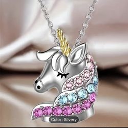 1pc Cute Colorful Unicorn Pendant Necklace For Girls