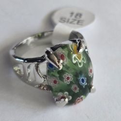MILLEFIORI MURANO STYLE NEW SIZE 8 TITANIUM FOREVER WEAR SILVER NEW RING