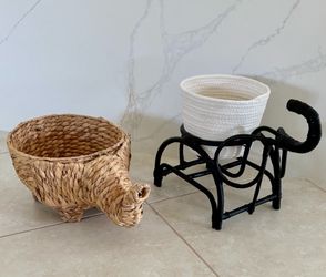2 Seagrass and Bamboo Elephant Planter Stands