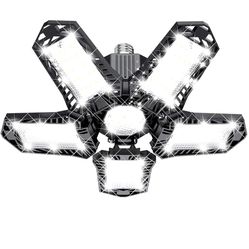 LED Garage Lights, 100W UDIYO Deformable Garage Ceiling Light with 5 Adjustable LED Panels, 6000LM E26/E27 Basement Lights, Fits for Garage, Warehouse