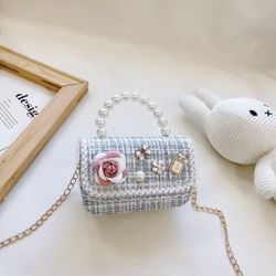 NEW girls super cute Blue Floral Pearl bag