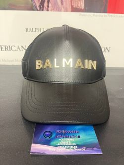 balmain black leather cap