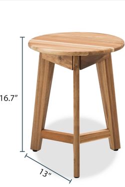 2 Round Acacia Wood Side Tables ($45 each)