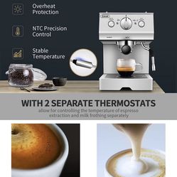 Espresso Machines 15 Bar with Adjustable Milk Frother Wand Expresso Coffee Machine for Cappuccino, Latte, Mocha, Machiato, 1.5L Removable Water Tank,