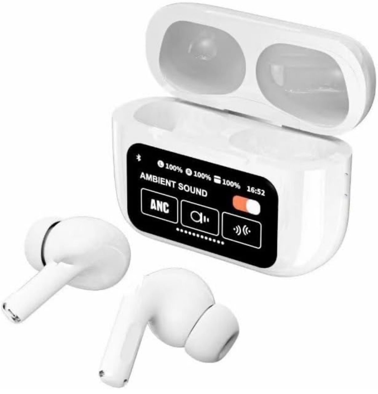 Wireless 5.4 Bluetooth Headset, Silicone earplug Digital Display Screen ENC ANC Two-Way Active Depth Noise Reduction Mobile Phone Search Function-Pear