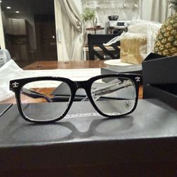 Black Blue Light Chrome Heart Glasses 