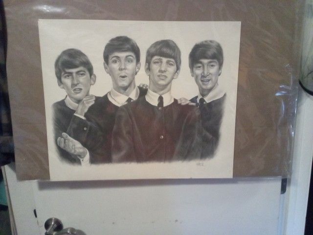 Very Rare And Vintage Original Drawing Of The Beatles