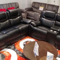 Summer sale event. Santiago, black leather reclining sofa and loveseat set now $1199. Easy finance option. Same day delivery.