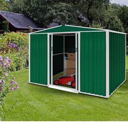 Outdoor Garden Storage Shed 6' × 8' Garden Tool House with Double Sliding Doors, Steel Anti-Corrosion Storage House forYard Lawn