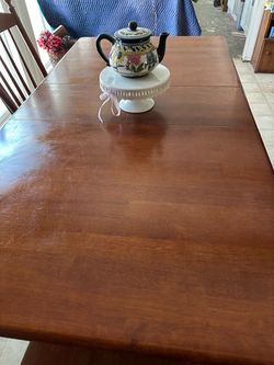 6 wooden chairs-Wood Dining Table with Leaf Extension
