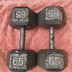 Pair Of 65 Lb Steel Hex Dumbbells - 130 Lbs Total