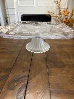 Mikasa square pedestal frosted floral cake plate stand