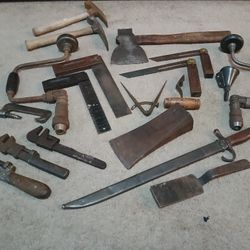 Old Tools And Blacksmithed Hooks