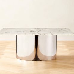 Cb2 White Marble Coffee With polished stainless base