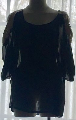 AM sheer black blouse 3/4 sleeve with opening at the shoulder