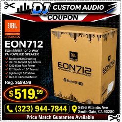 JBL EON Series 12" 2-Way Powered Speaker Active PA System Bluetooth DSP 1300 Watts EON712 🚨 Payment Options Available 🚨 No Credit Needed 🚨 