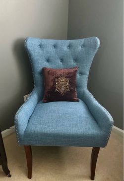 Blue Tufted Wingback Accent Chair