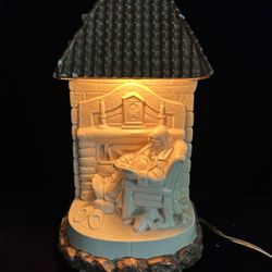 Antique Chalkware Man & Dog By Fireplace 