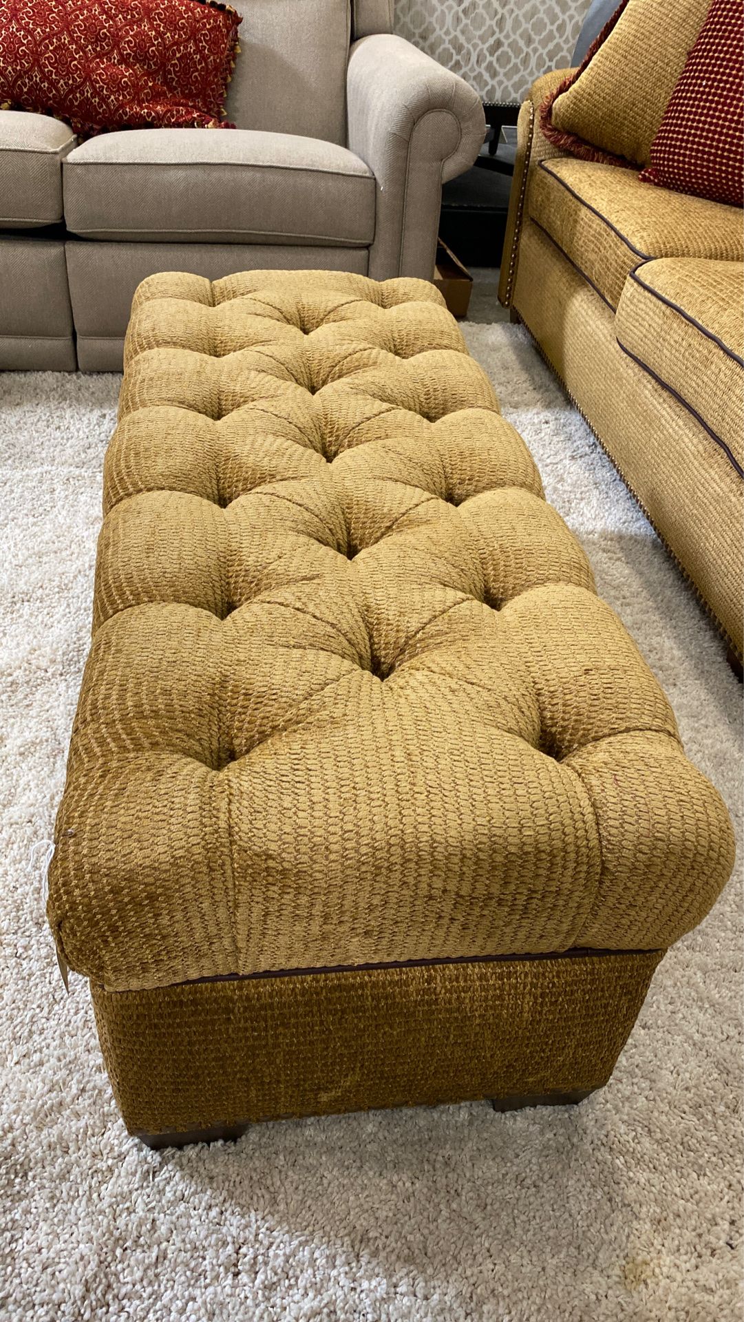 Rectangle tan upholstered ottoman