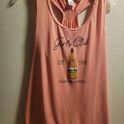 Pink, graphic racerback tank top featuring a "Girls Club" champagne bottle design size 3XL