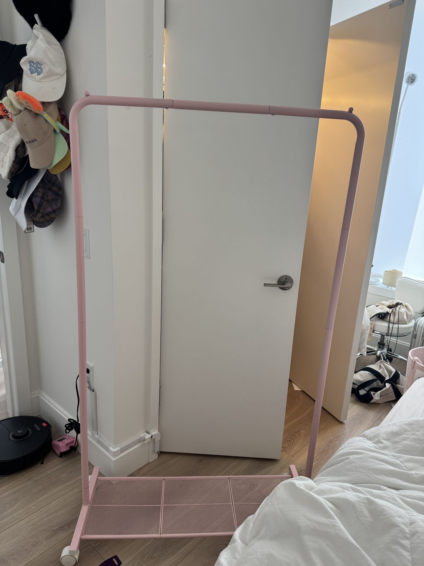 Pink Clothing Rack With Wheel