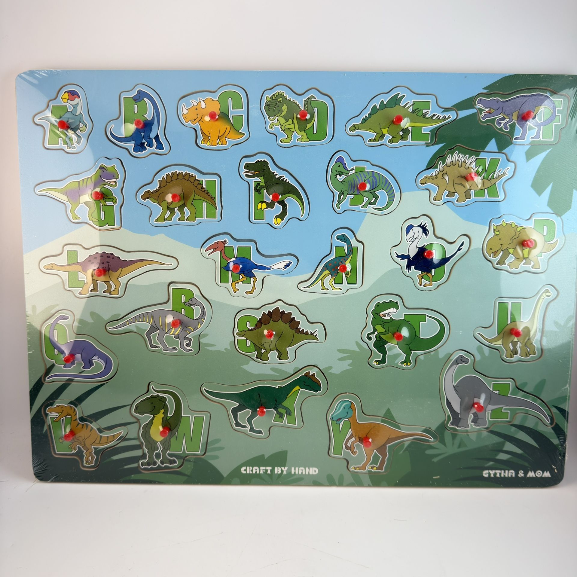 Gytha & Mom New Gytha & Mom Wooden Peg Puzzle for Toddlers Age 18 Months or Above, ABC Alphabet Dinosaur Learning Puzzles Board for Kids, Preschool Ed
