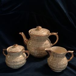 Vintage Drip-O-Lator Tea Coffee Pot Set -- Yellow Floral Design -- 22 K Gold