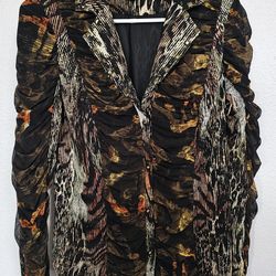 Alberto makali Large L Anthropologie animal print crinkle shirt blouse jacket 

Excellent condition,  no visible flaws
Size Large 
Crinkle shirt, blou