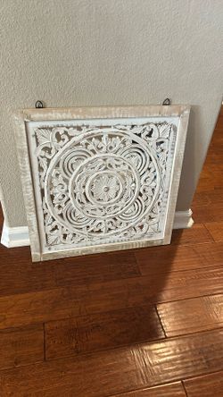 Flower Motif Wood Mirror