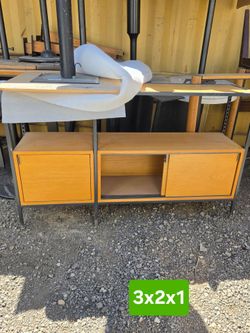 Low Wood and Metal Credenza with Sliding Doors