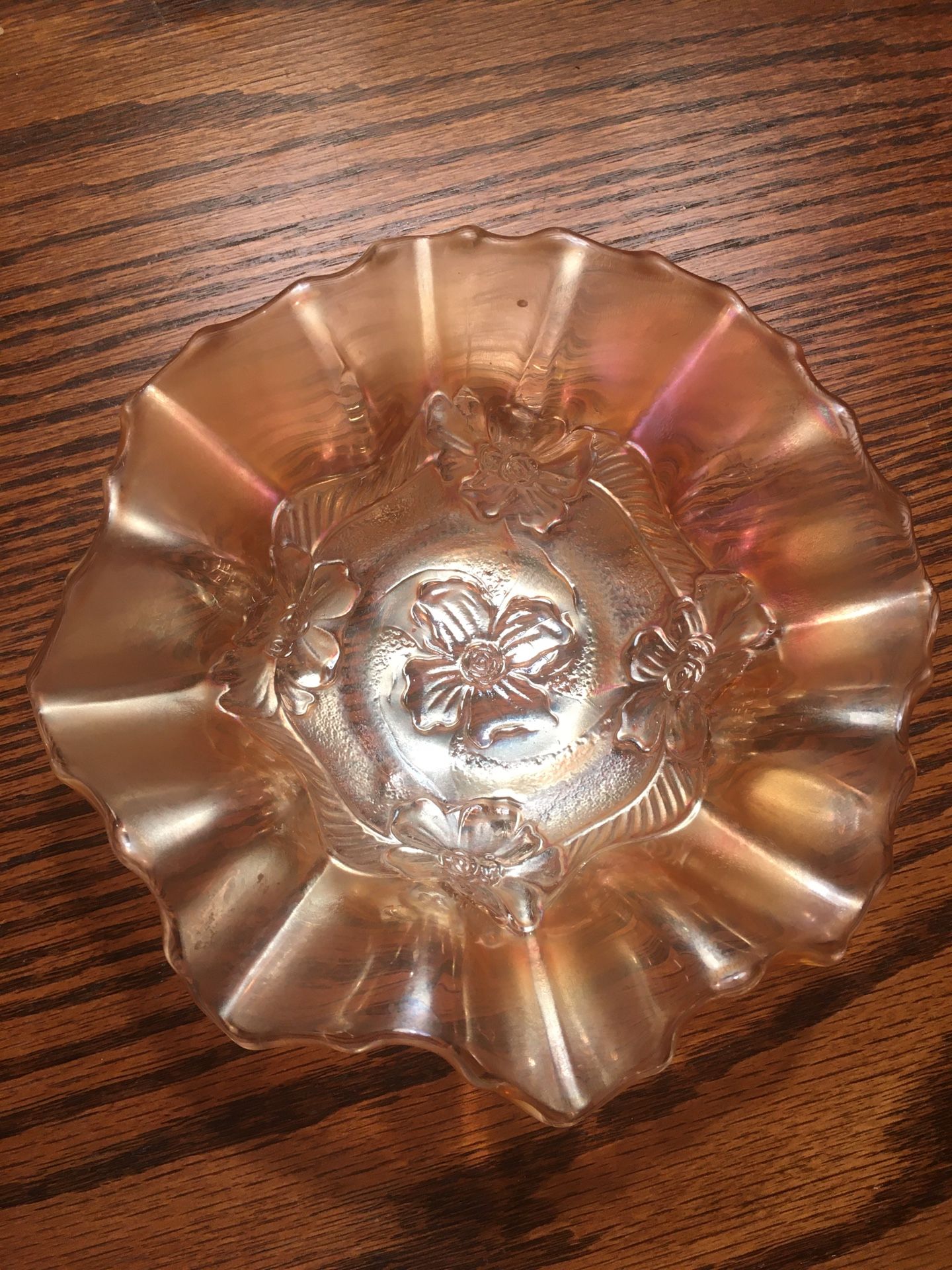 ANTIQUE Dugan Carnival Glass Ruffled Bowl