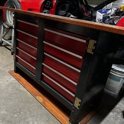Tool Box With Wood Top Storage 
