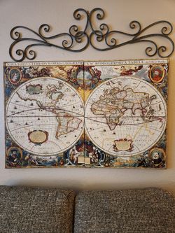 Old world map on canvas 2 piece