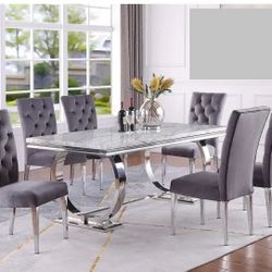 Best Seller! 7 PCS Chios II Collection Modern dining table set-available in 3 colors-faux marble table top Now On Sale 1649.00