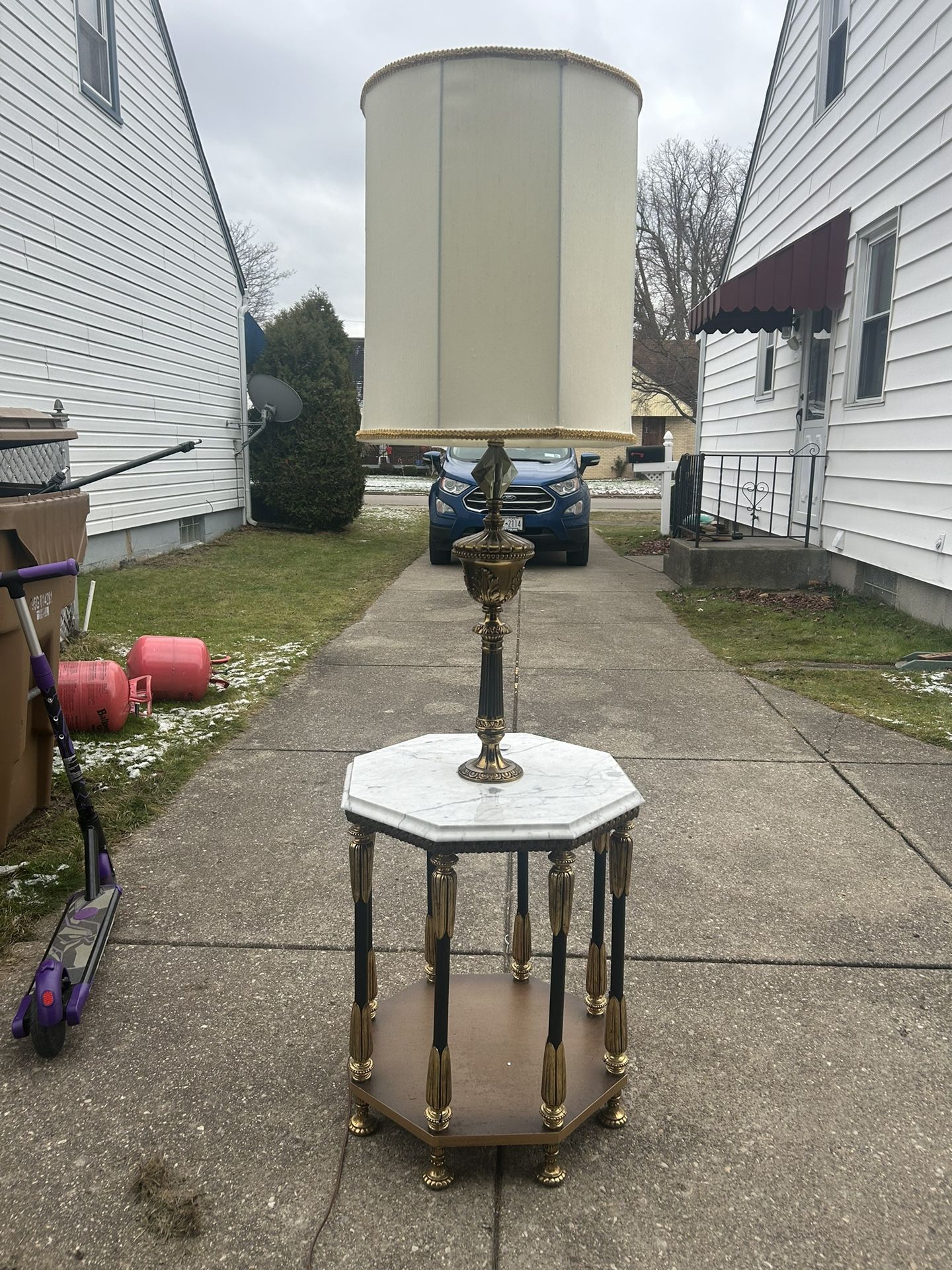 Antique Lamp Table Marble Top