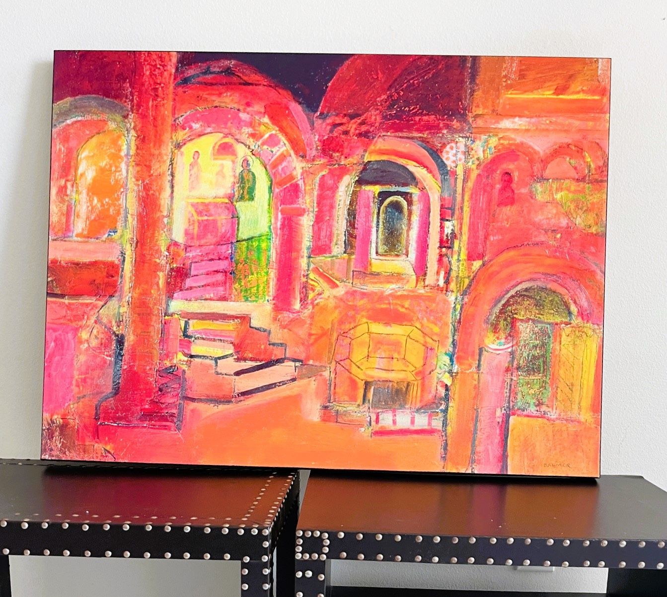 Large Vibrant Abstract Canvas Art – Warm Tones & Architectural Design