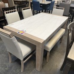 6pc Dining Set w/ Genuine Marble Top