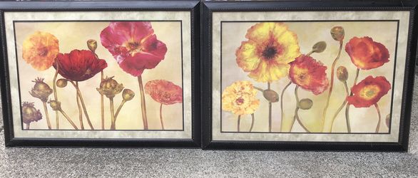 Large Framed Spring Flower Art Work